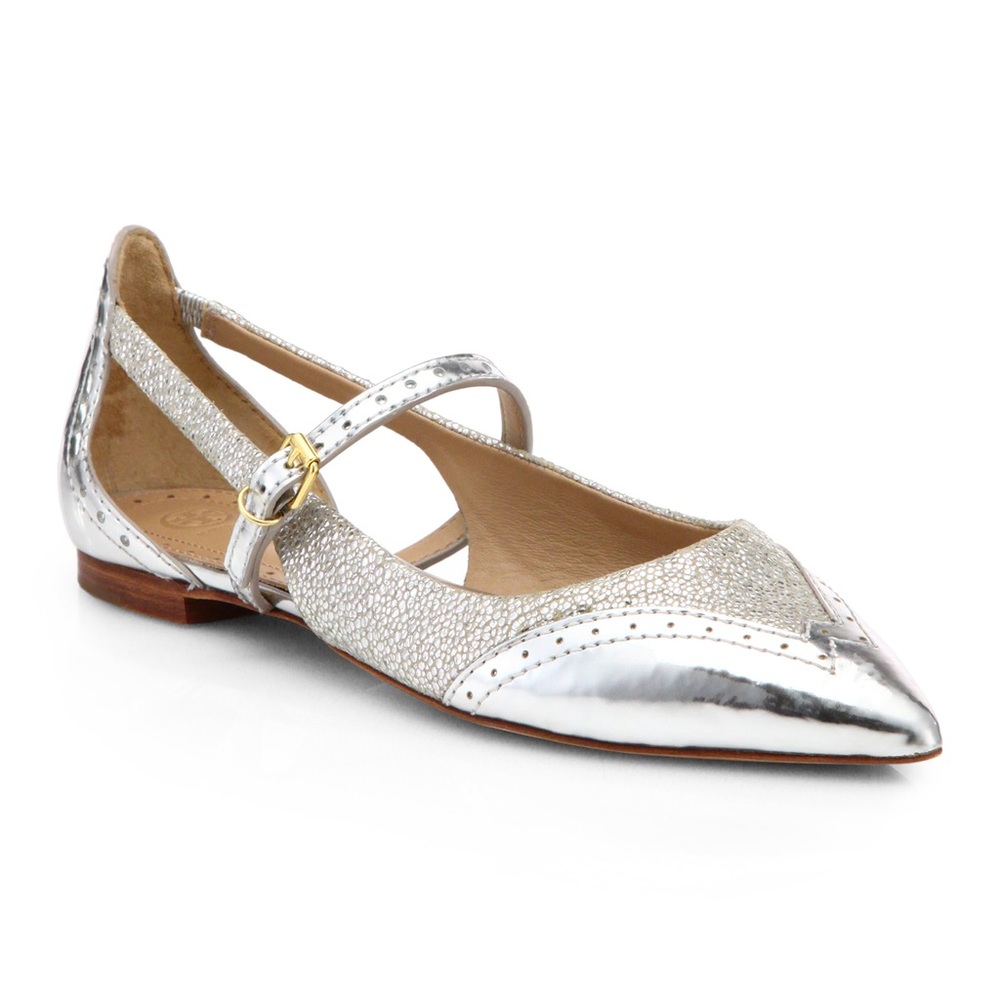 tory burch flats metallic